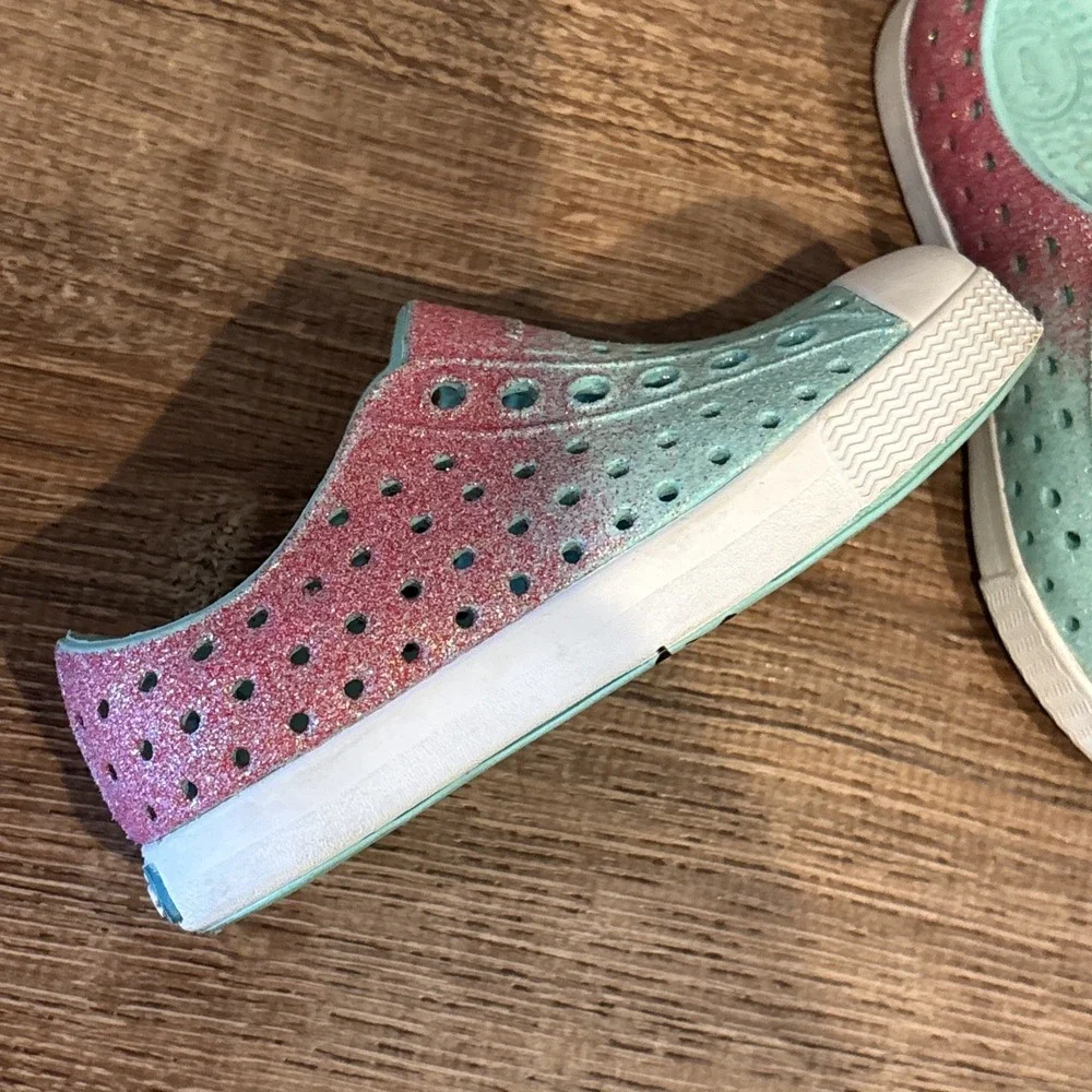 Native Kids Glitter Aqua-Pink Slip-On Shoes Toddler size 6